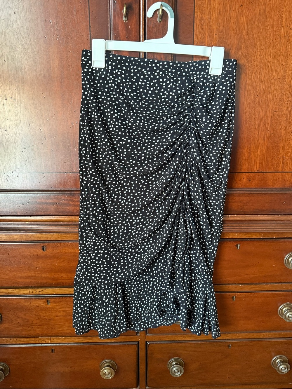 Marshalls Black and White Polka Dot Asymmetrical Ruffled Midi Skirt